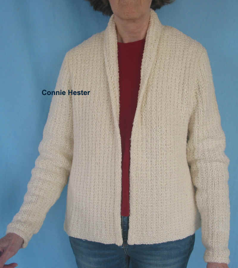 Easy Shawl Collar Cardigan Pattern by Connie Hester