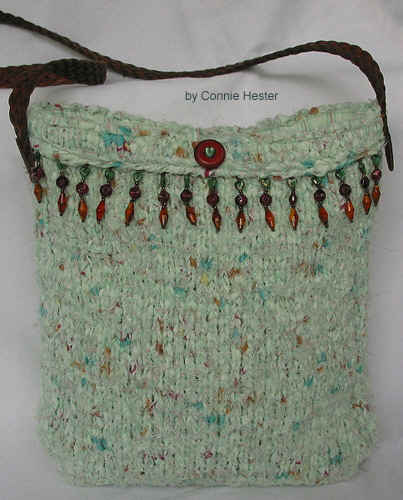 Green Knit Fabric Strips Purse by Connie Hester