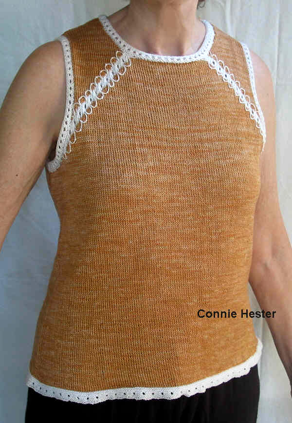 Sleeveless Top with Intarsia Lace Inserts by Connie Hester