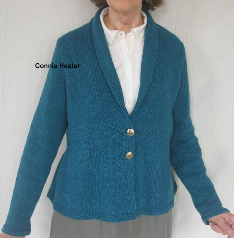 Shawl Collar Peplum Cardigan in Teal by Connie Hester